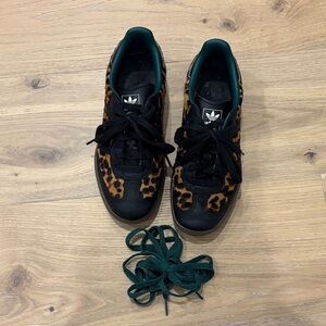Adidas Black and Leopard Print Samba Sneakers with Green Laces